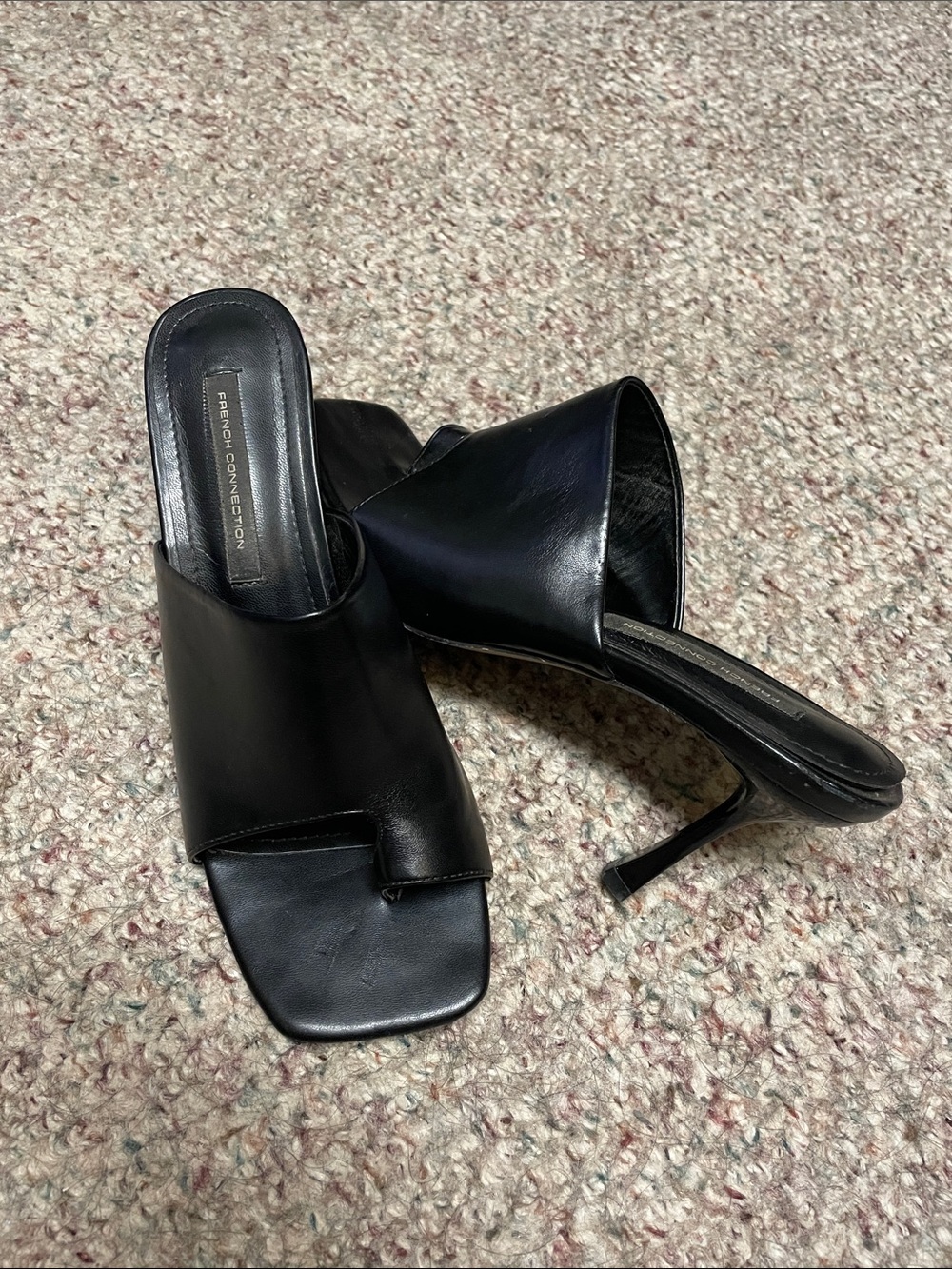 French Connection Black Leather Open-Toe Mule Heels